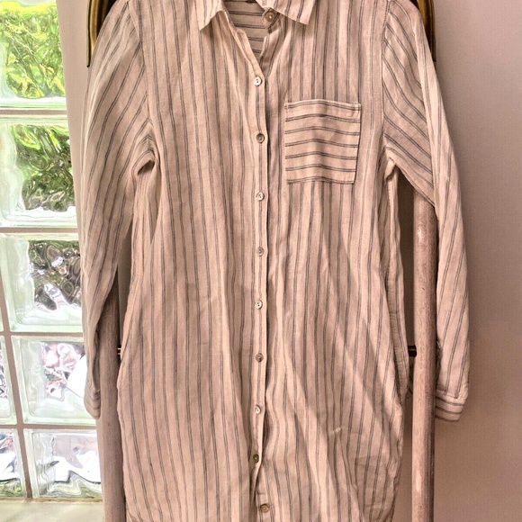 C&C California 100% Linen Stripped Button Down Long Sleeves Shirt Tunic Size S - Picture 1 of 8